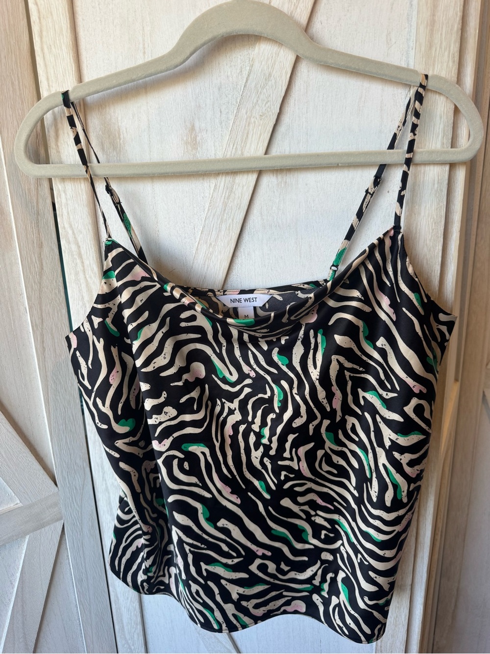 Nine West Black Zebra-Print Tank with Green & Pink Accents